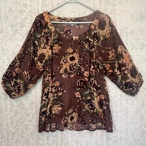 World Market Autumn Muted Colors Floral Blouse Sz M